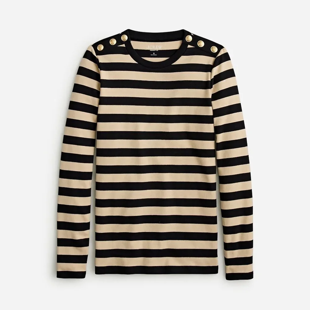 J.Crew Perfect-fit long-sleeve crewneck T-shirt with buttons - Picture 1 of 6